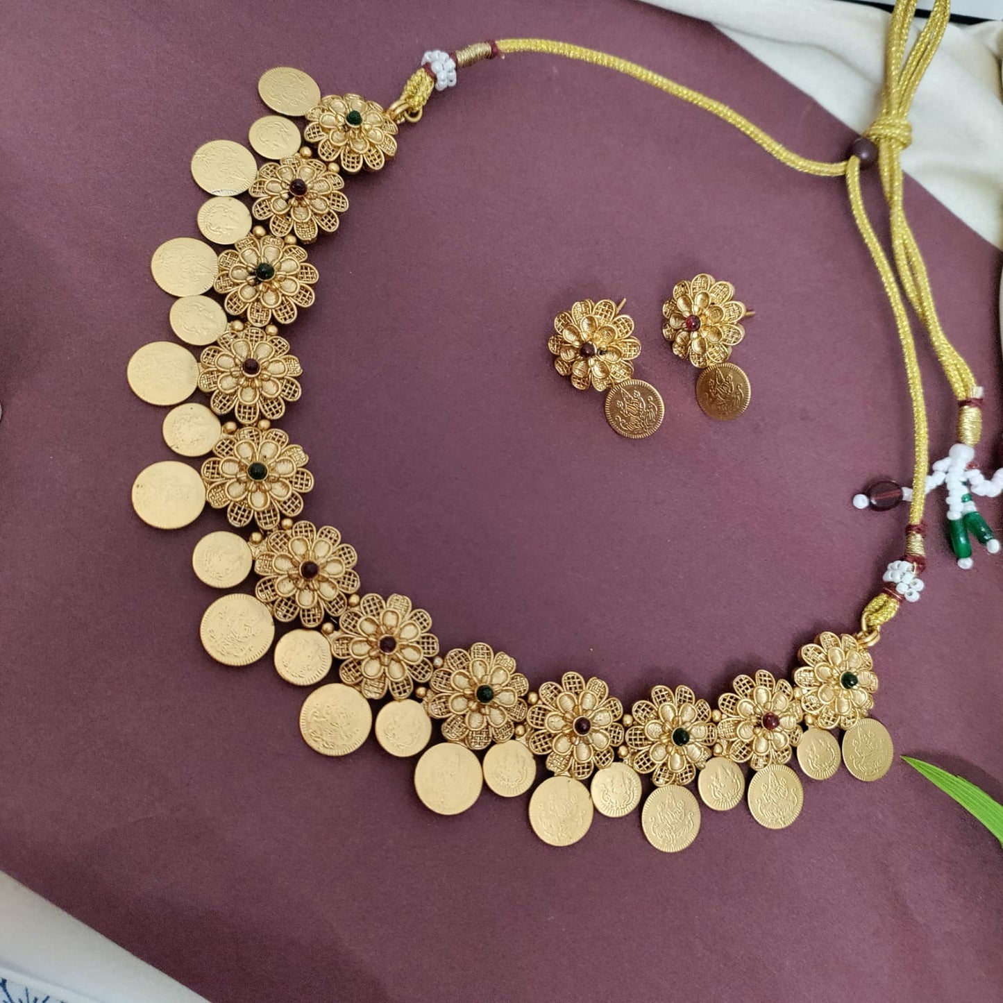 Floral coin necklace