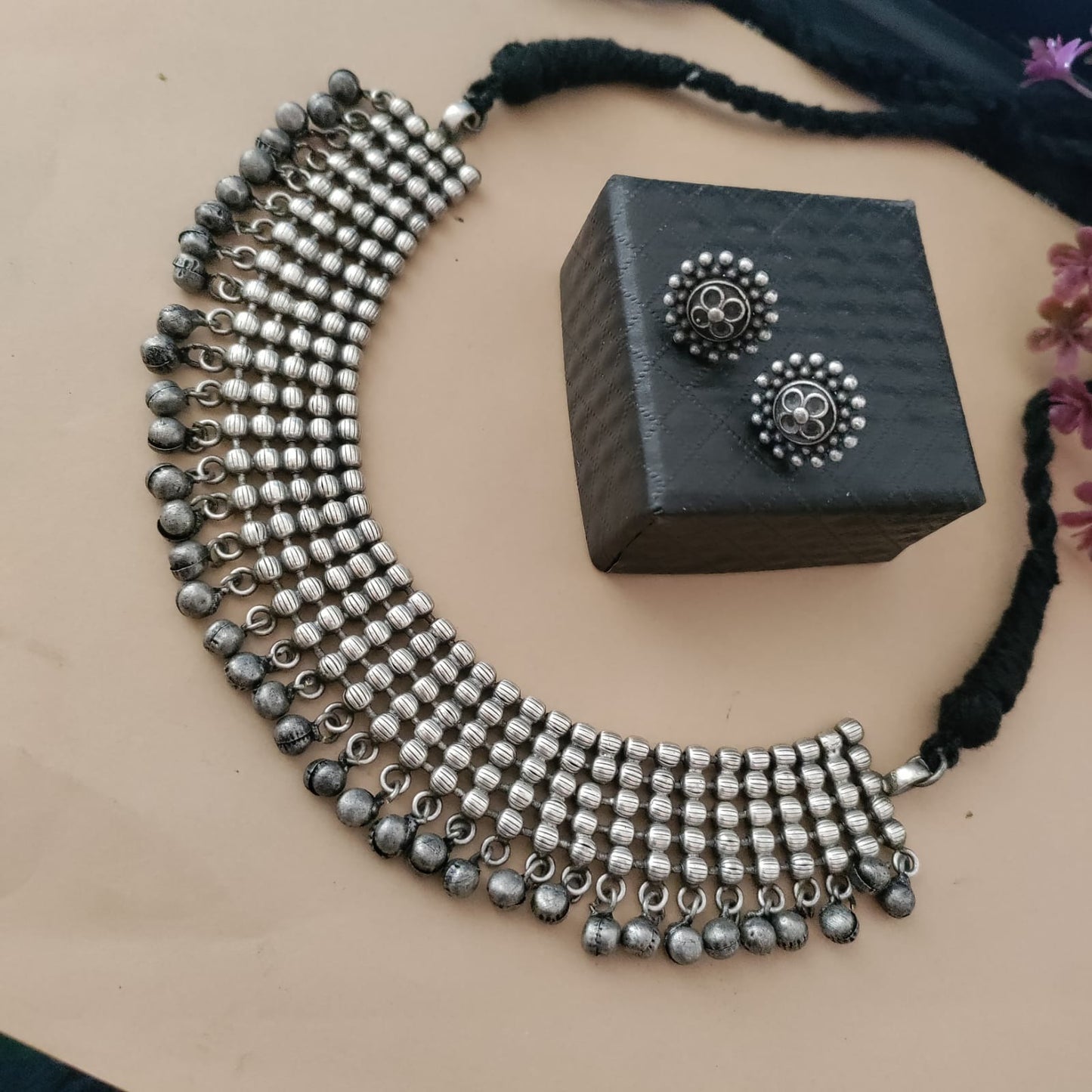 Silver look alike necklace set with Ghongroo