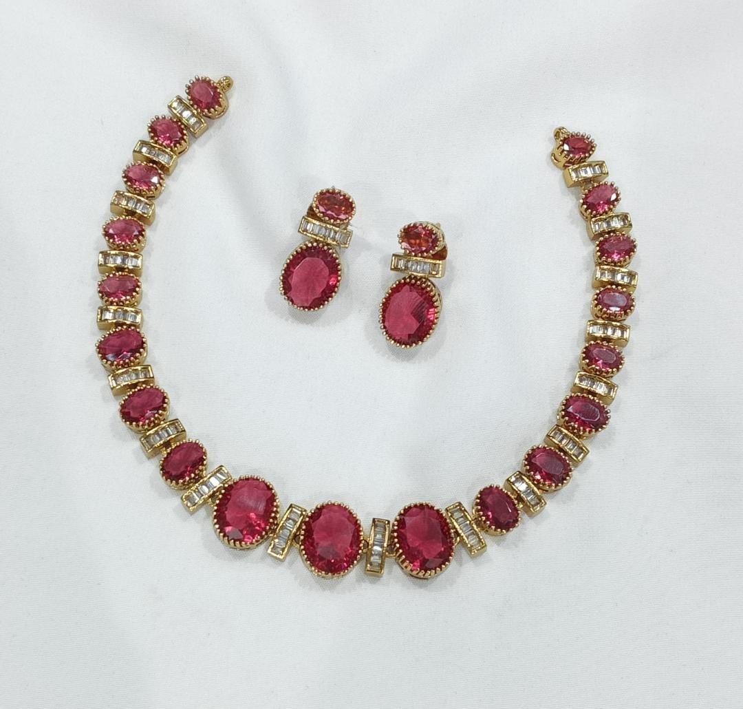 Gorgeous Ruby with Stone stone sparkling necklace set