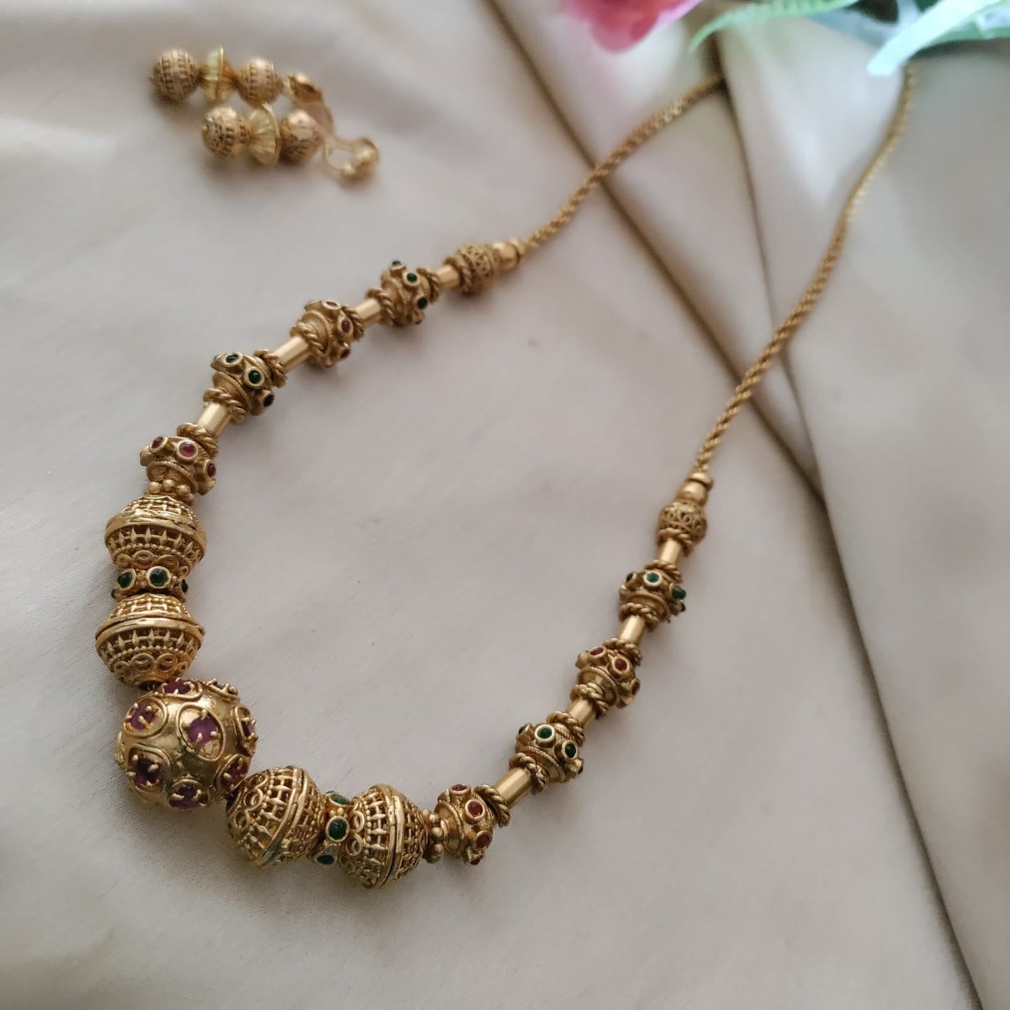 Ball shaped beads long necklace