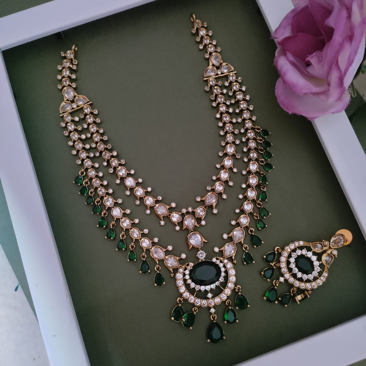 Moissanite Two layered bridal necklace set