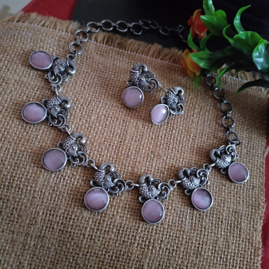 Pink peacock SLA necklace set