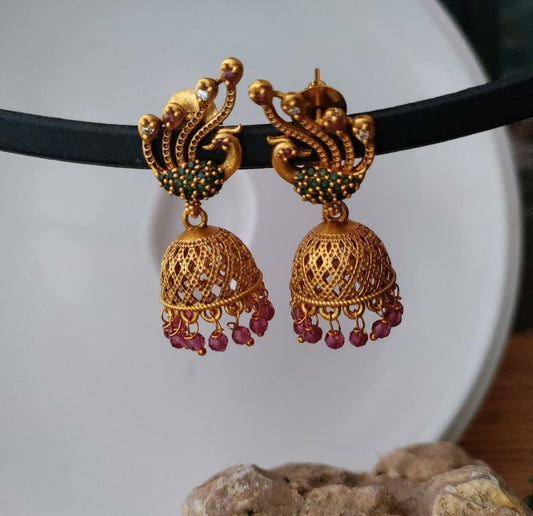 Peacock golden jumkha earring