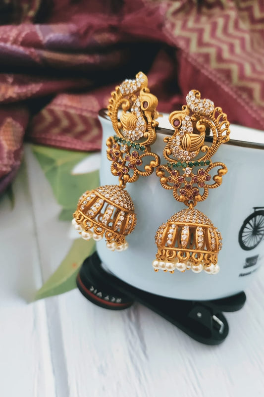 Peacock stone jumkha earring