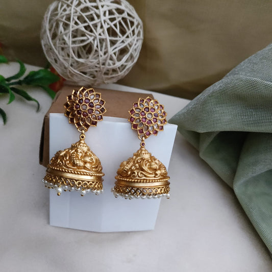 Round flower stone jumkha earring