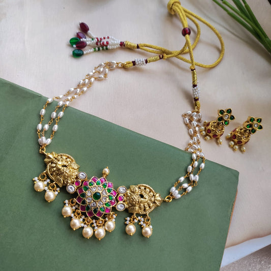 Nakshi work peacock with jadau kundan choker