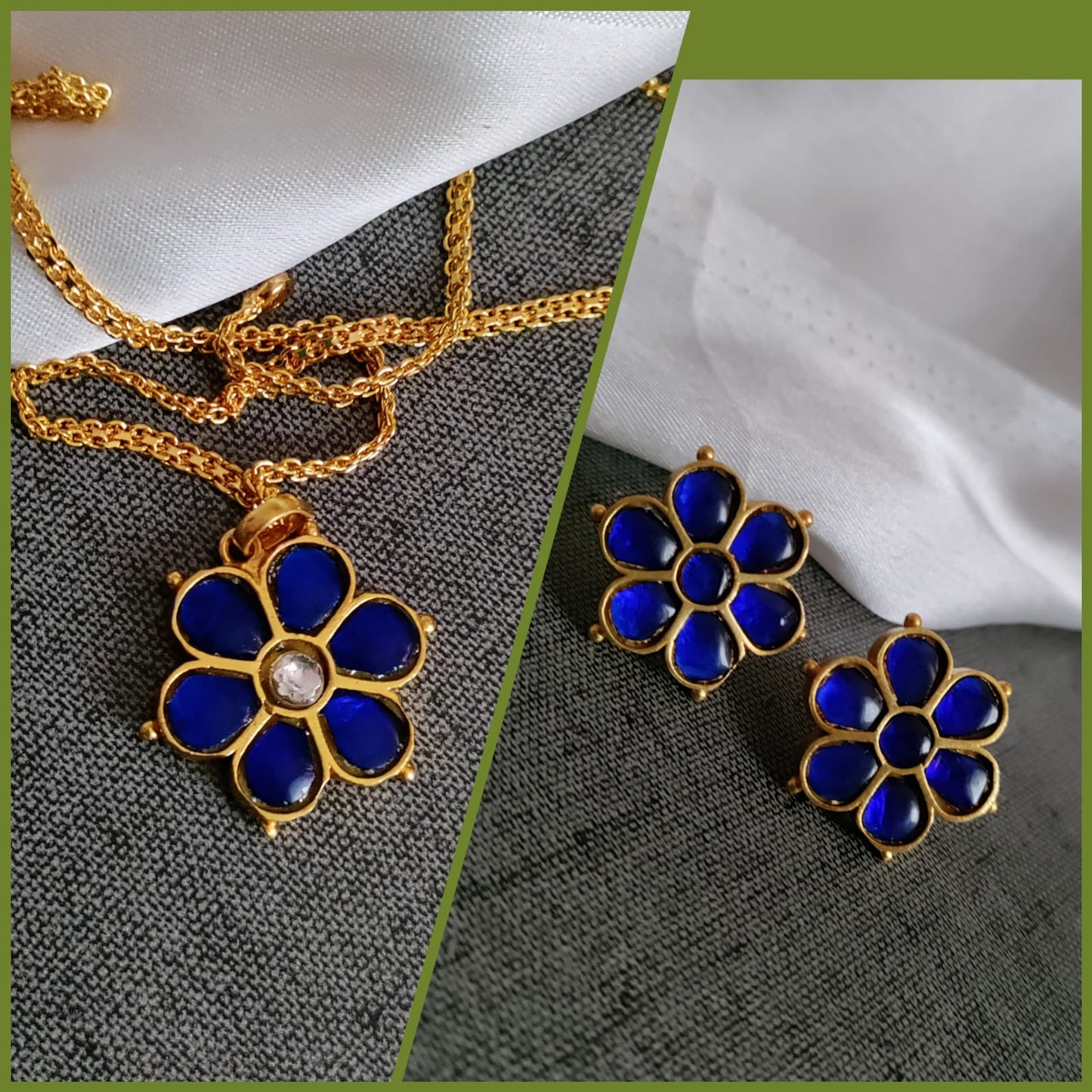 Flower stone jadau chain set