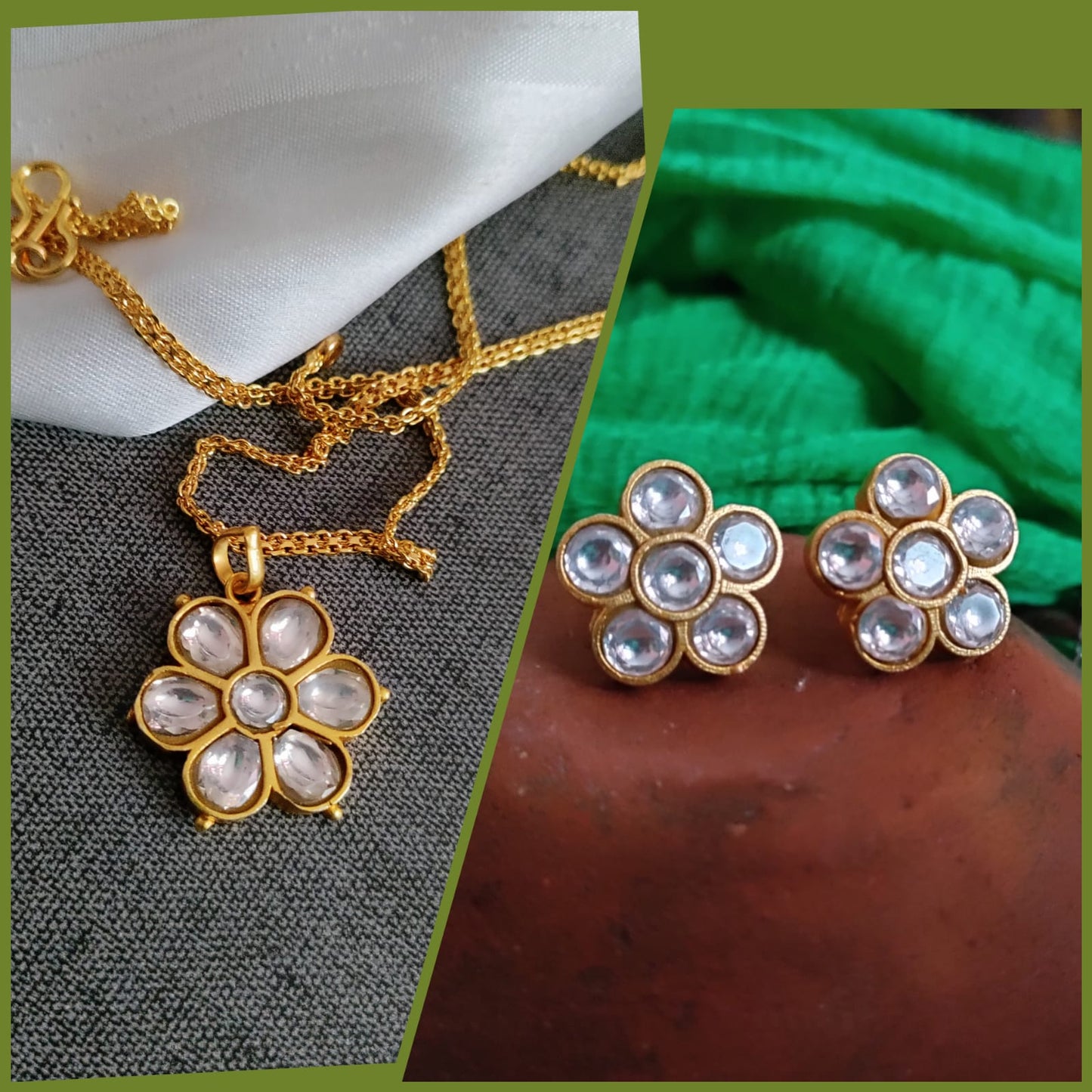 Flower stone jadau chain set