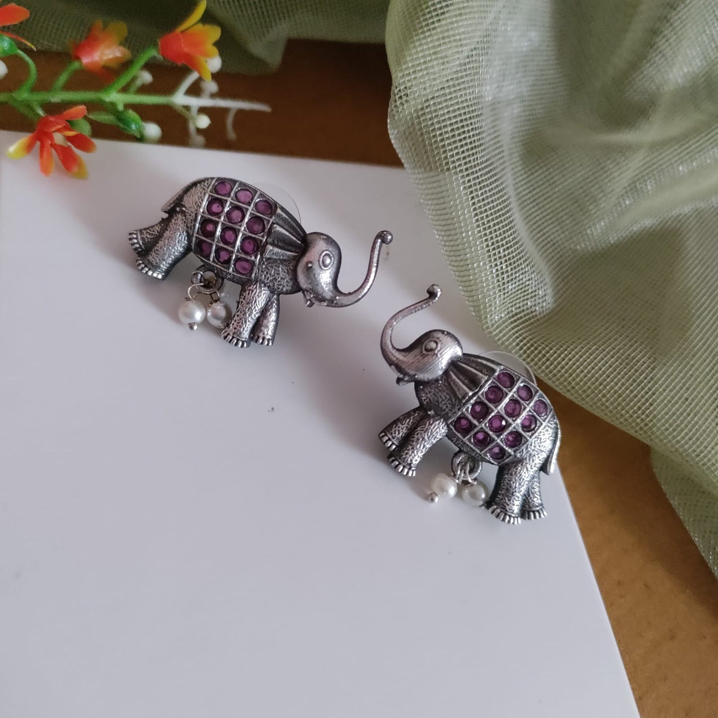 Elephant stone earring