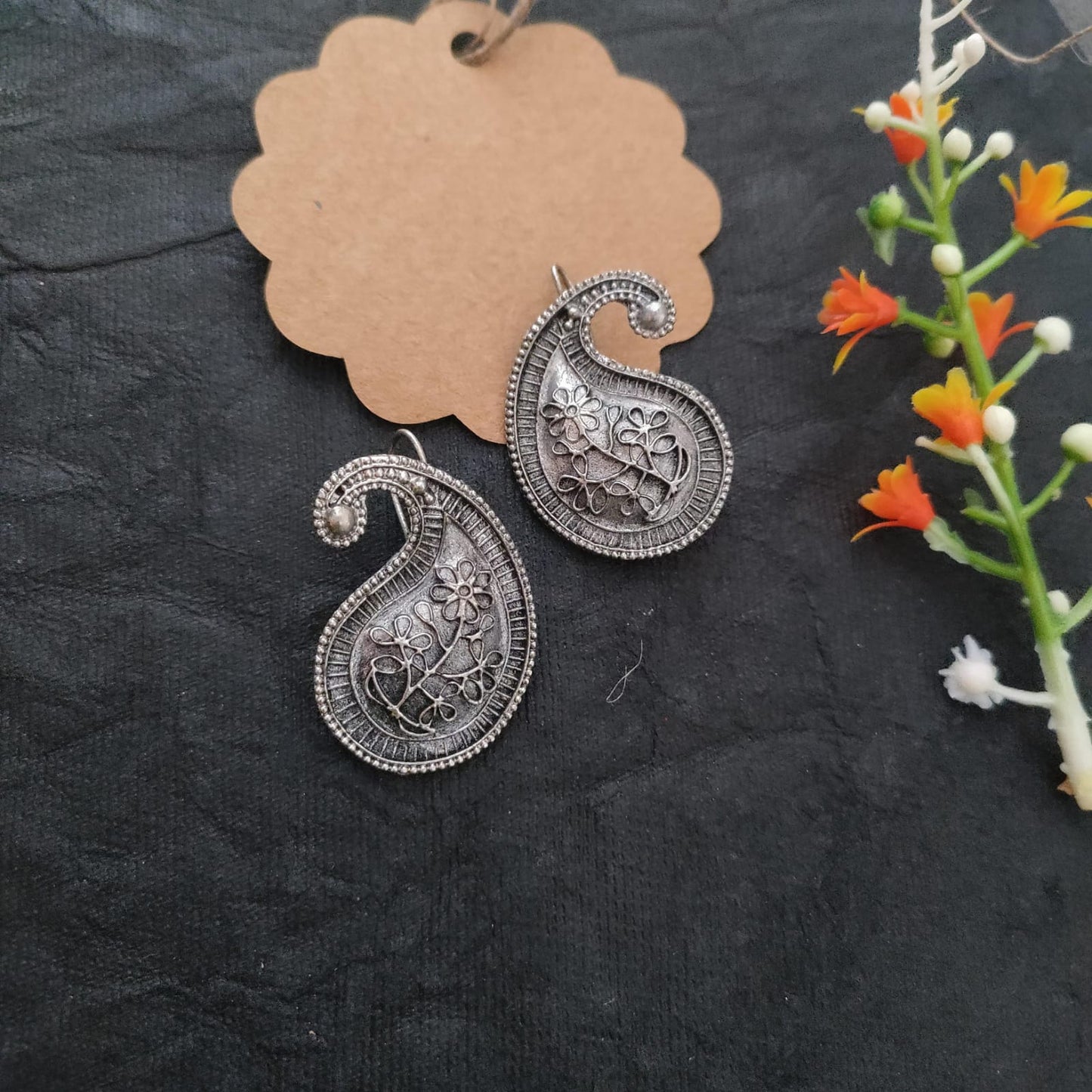 Peacock flower hook earring