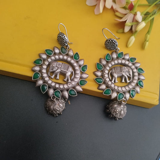 Green stone elephant hook earring