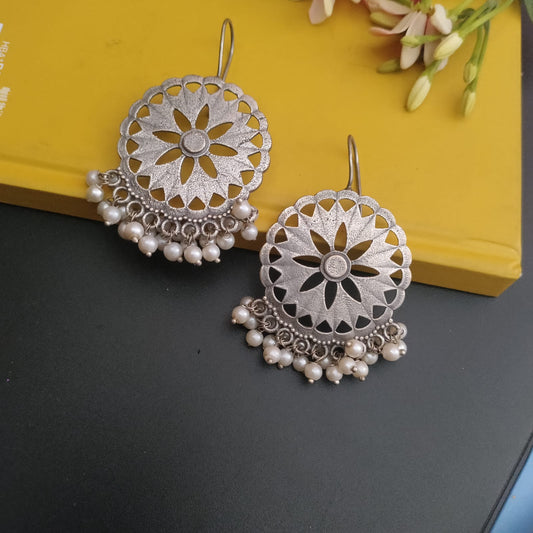 Round flower hook earring