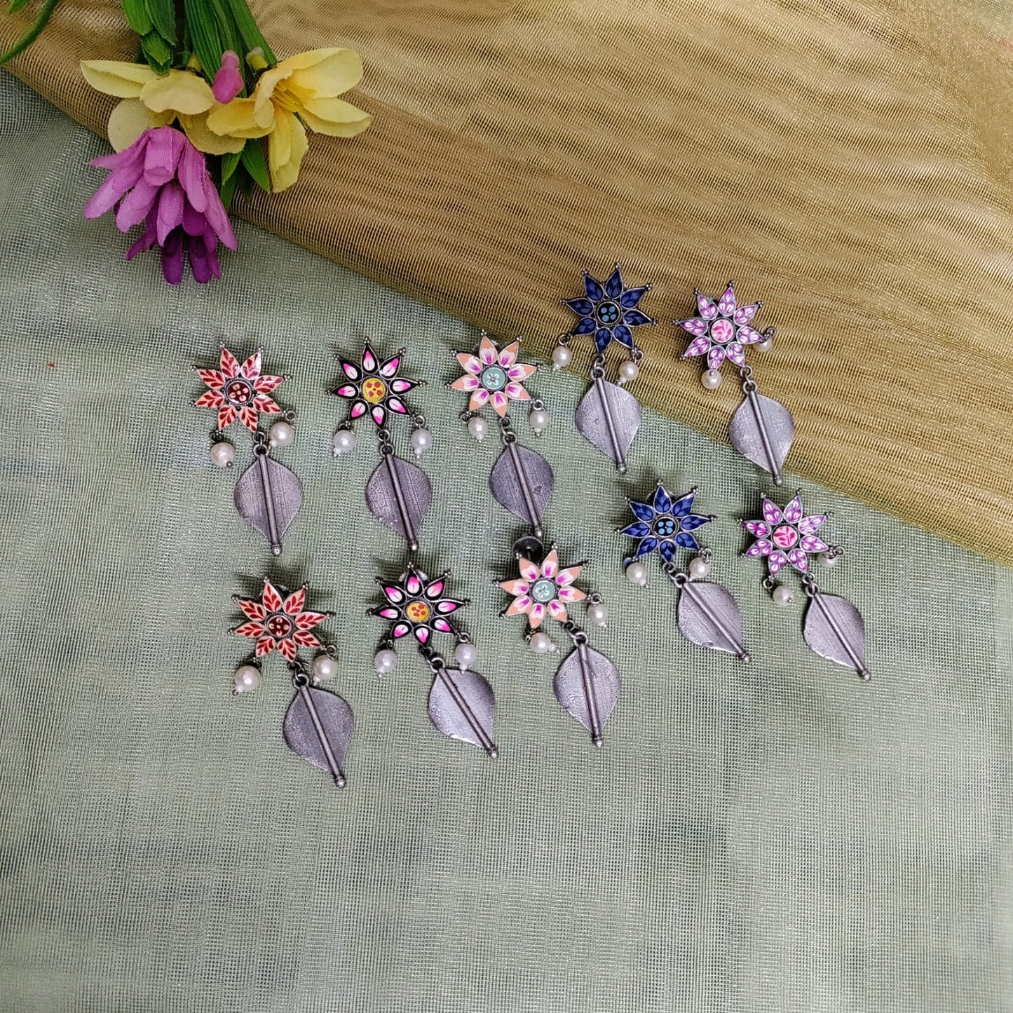 Flower drop painted earring