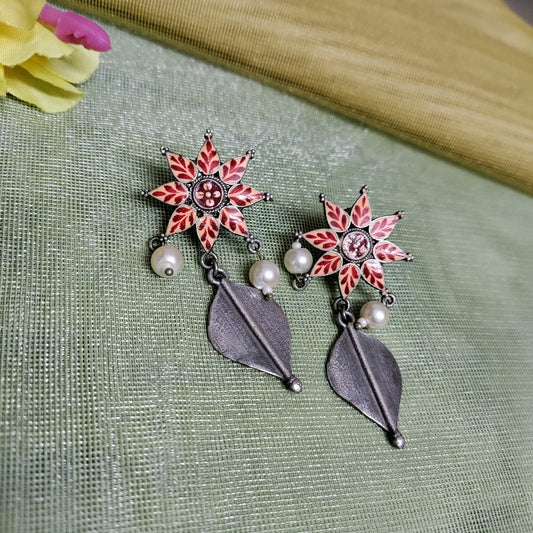 Flower drop painted earring