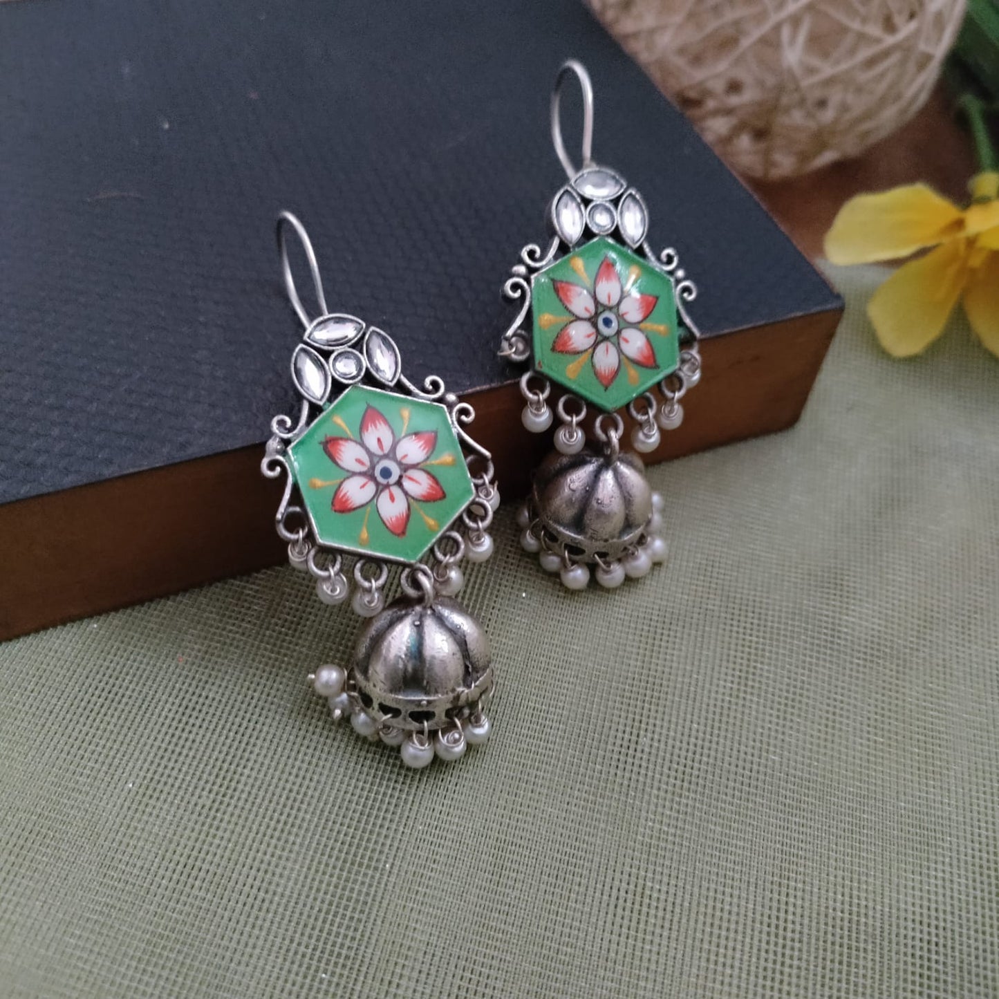 Painted jumkha hook earring