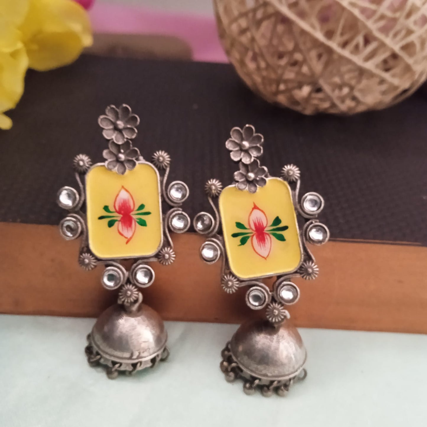 Hand Painted flower jumkha earring