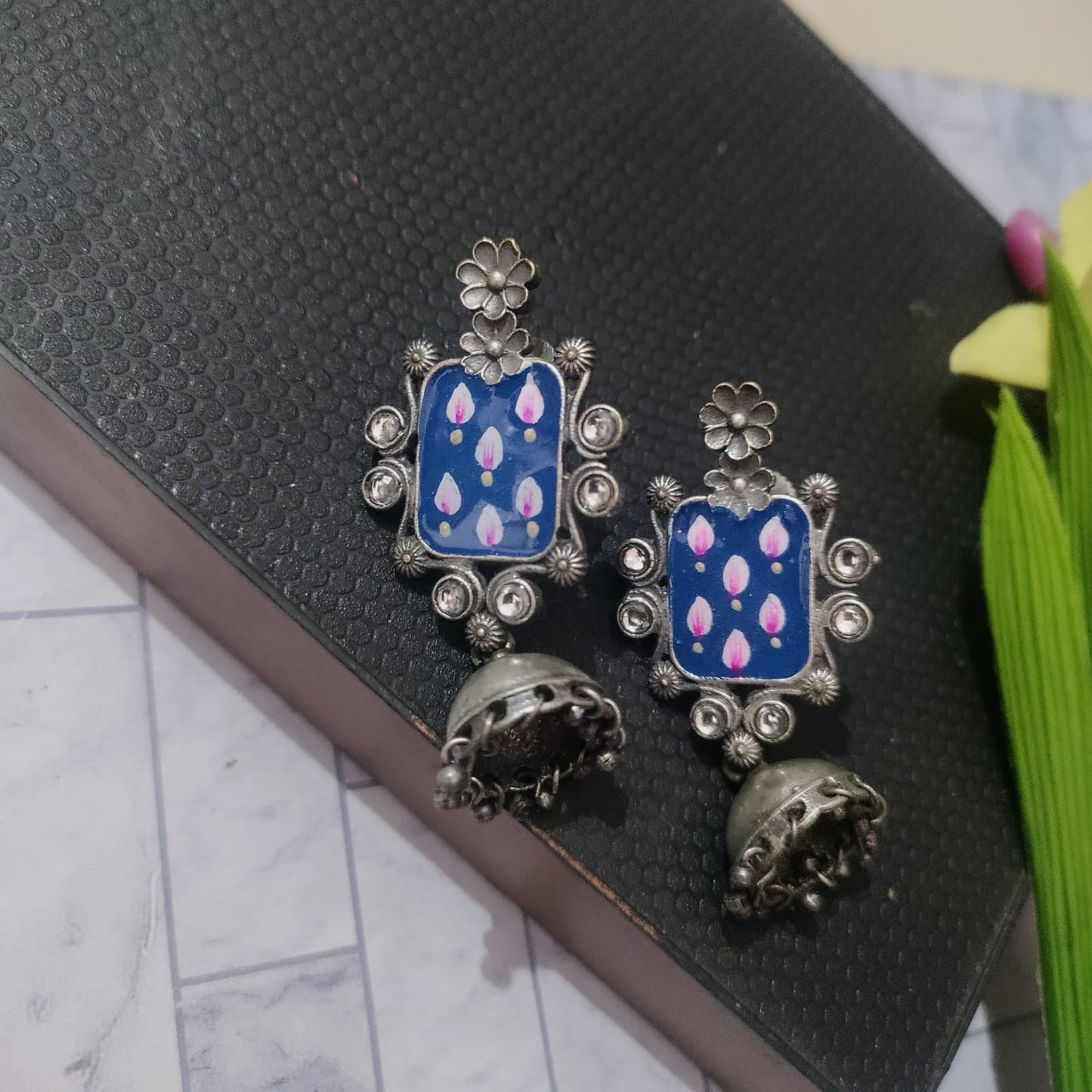 Hand Painted flower jumkha earring