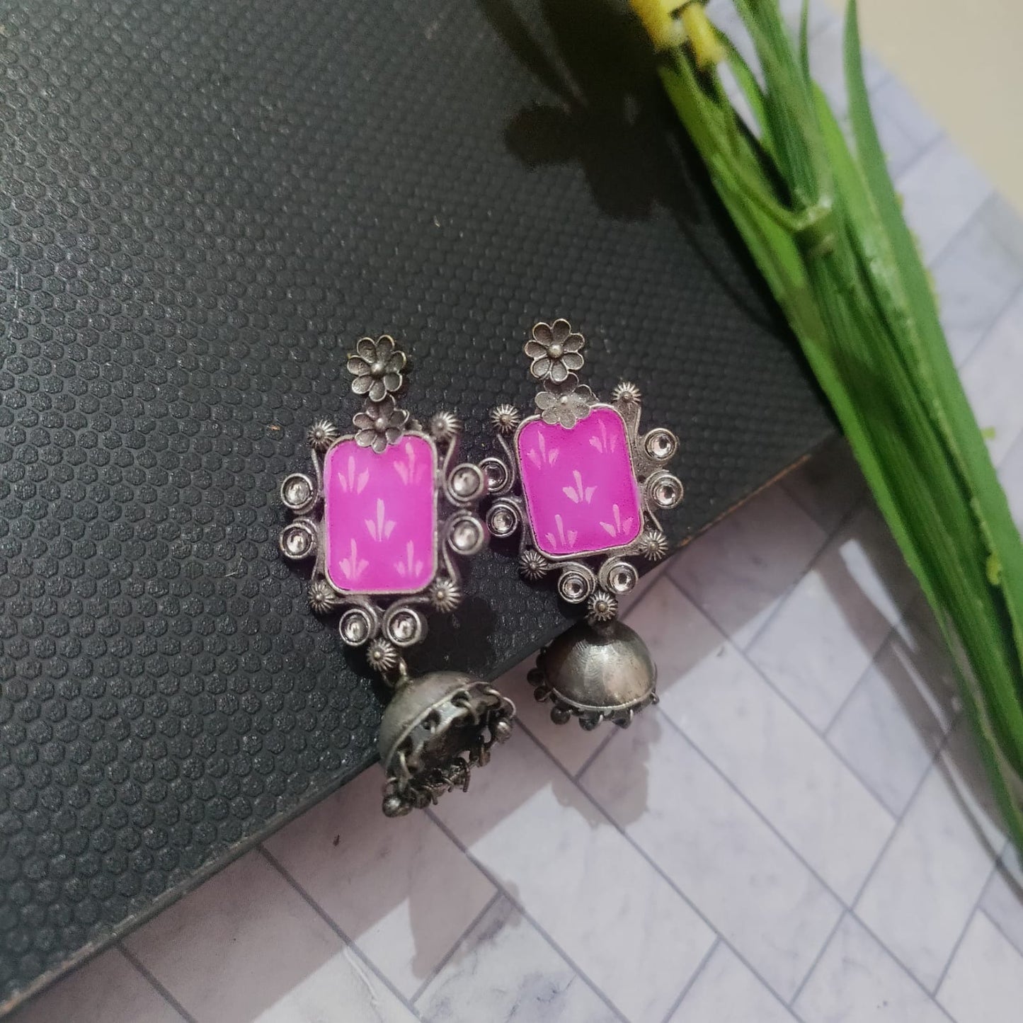 Hand Painted flower jumkha earring