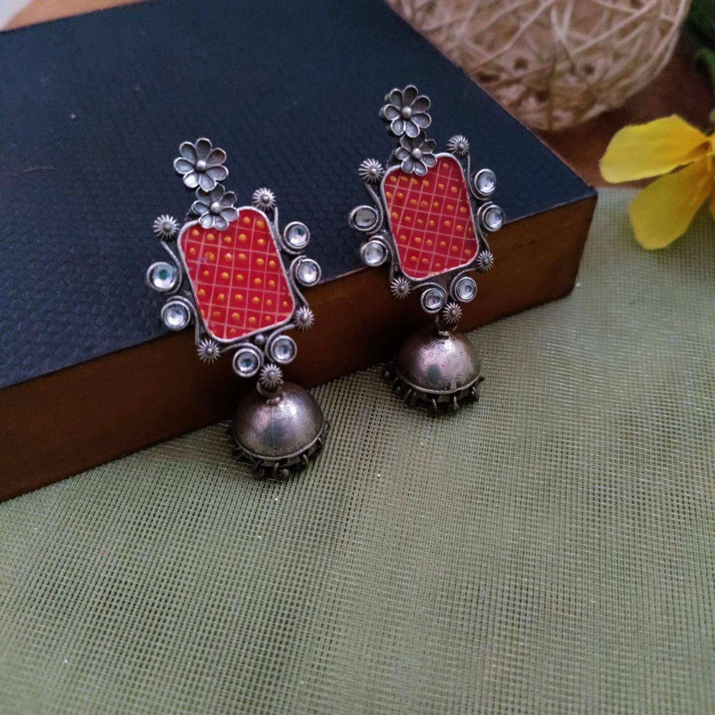 Hand Painted flower jumkha earring