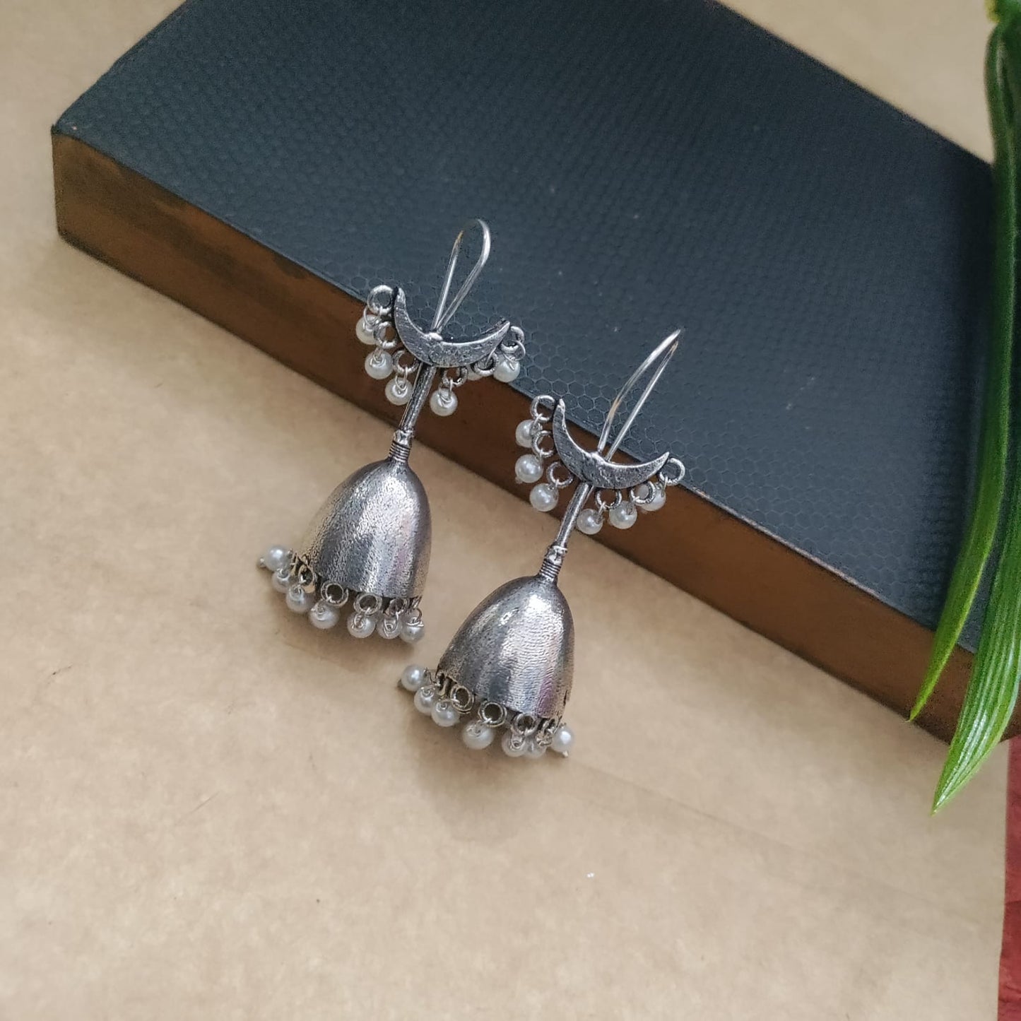 Silver replica jumkha with pearl drop