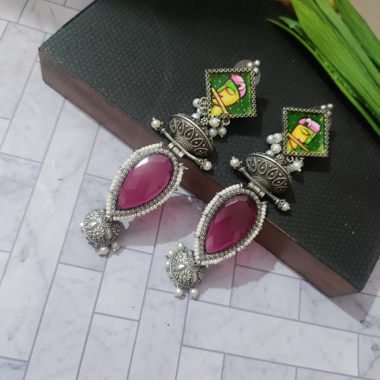 Painted earring drop stone jumkha