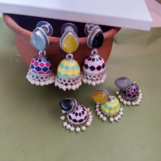 Painted jumkha drop stone earring