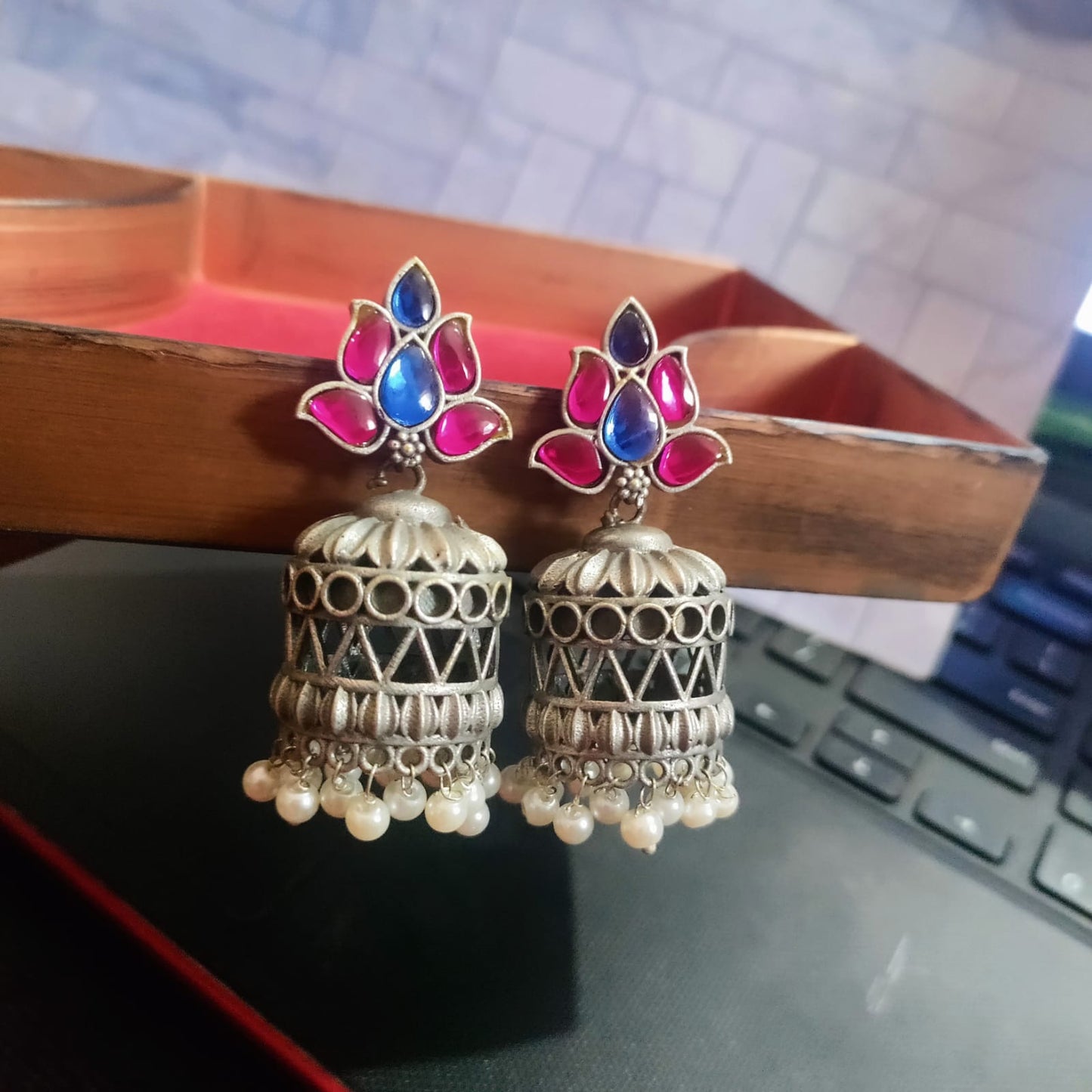 Lotus stone jumkha earring