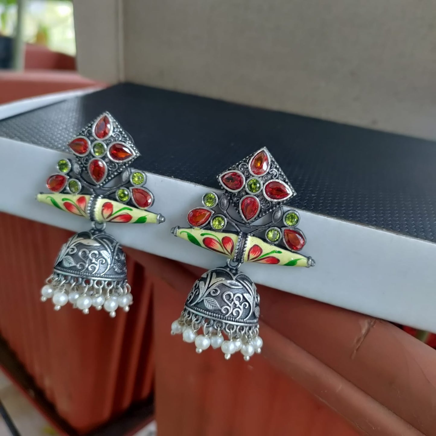 Stone painted jumkha earring