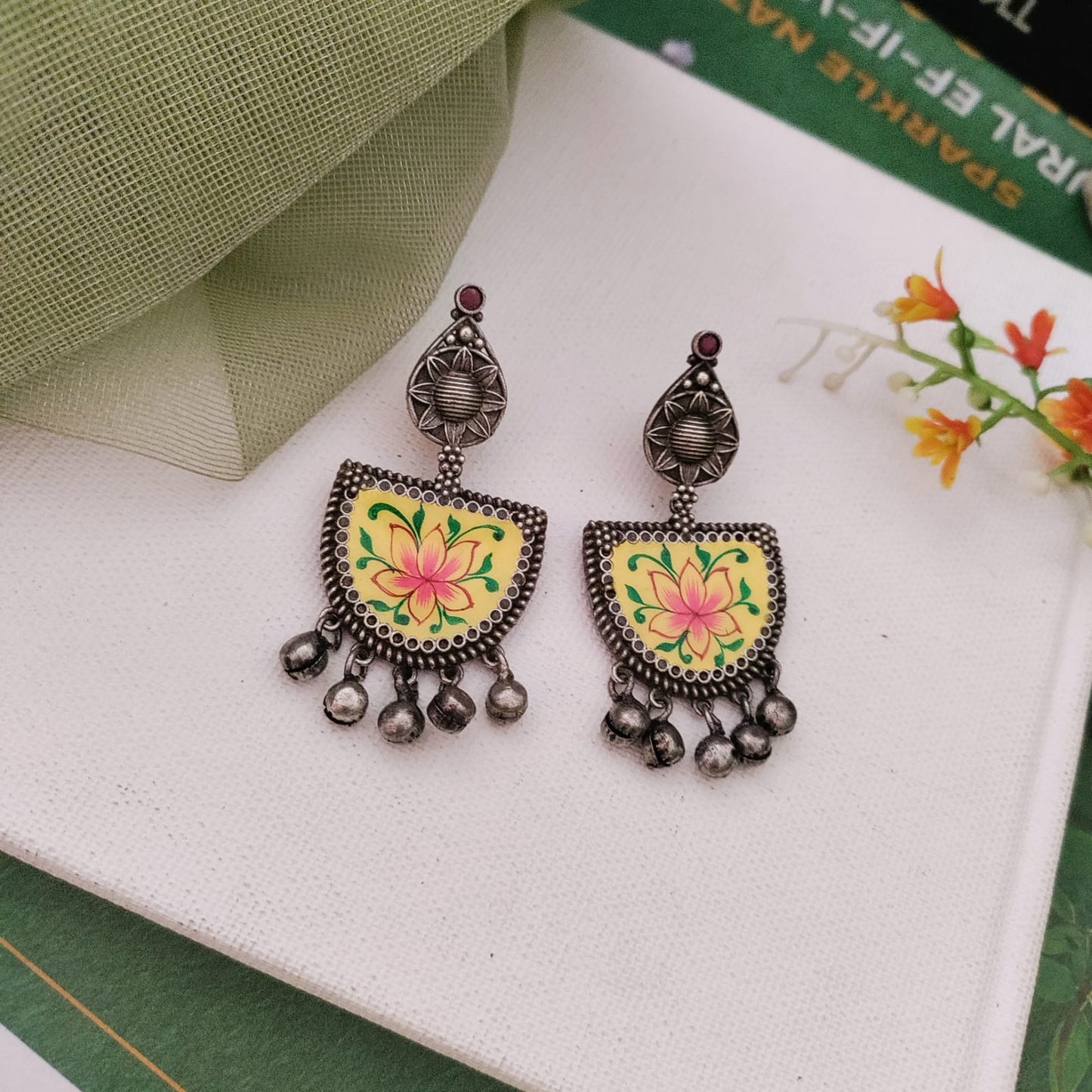 Crescent type hand painted earring