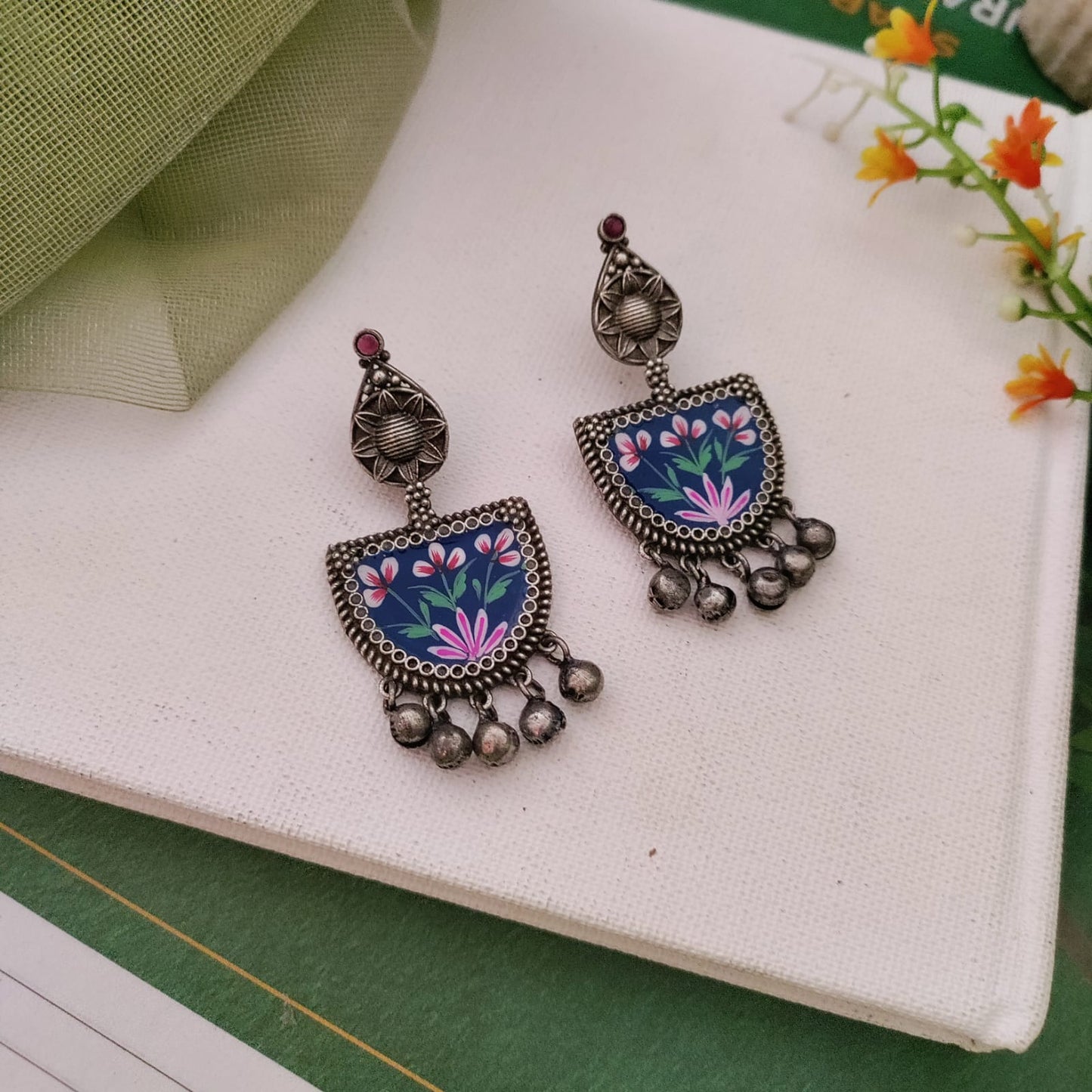 Crescent type hand painted earring