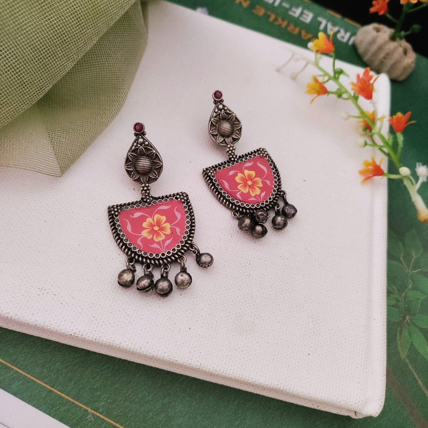 Crescent type hand painted earring