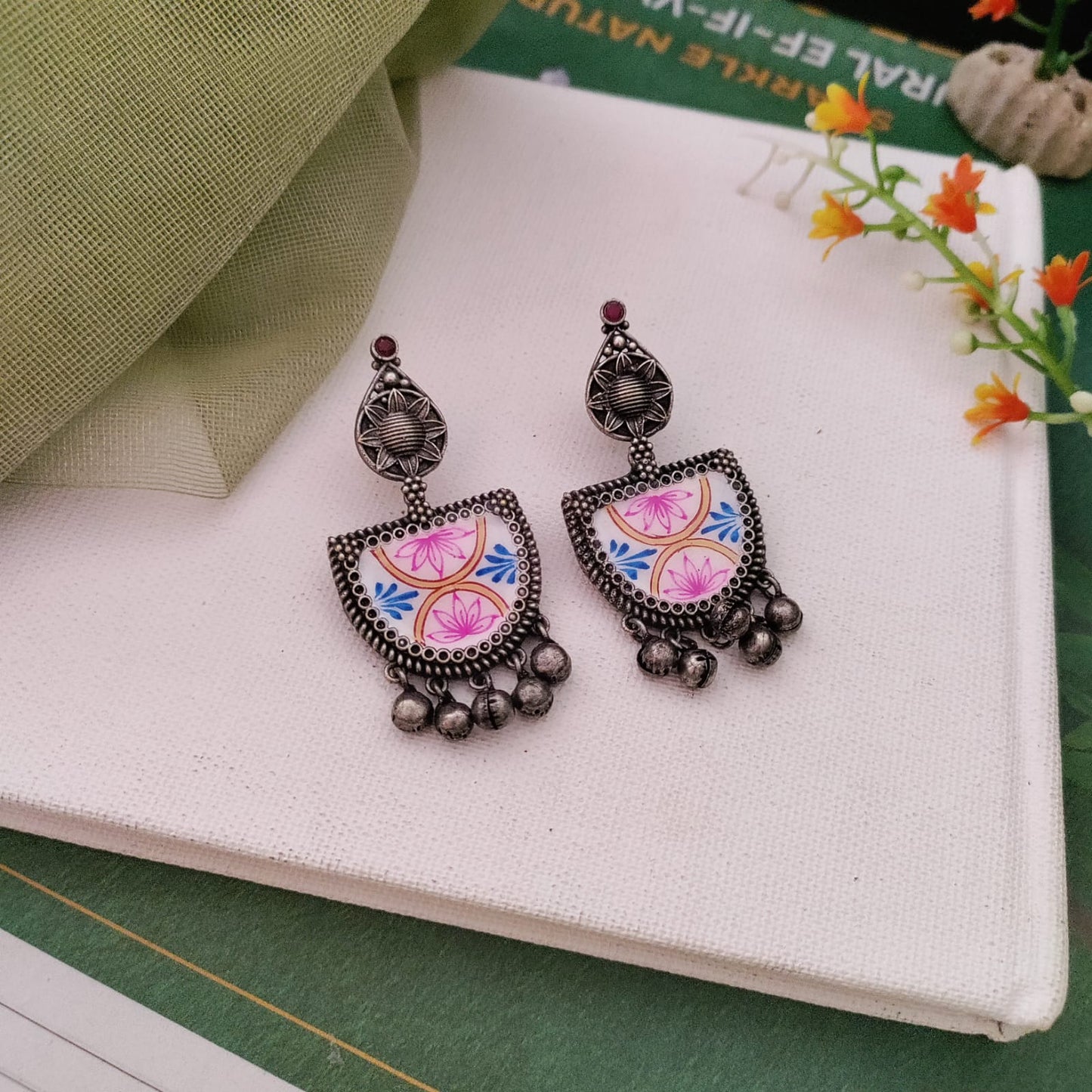 Crescent type hand painted earring