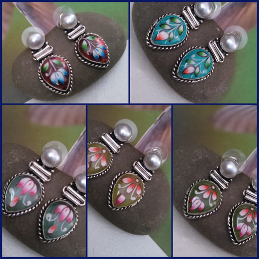 Pearl drop stone painted earring