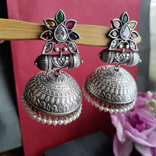 Flower stone jumkha earring - Jumbo size light weight