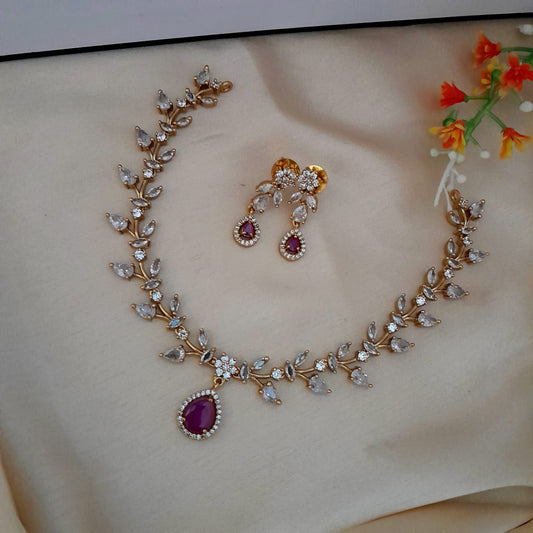 Ruby with white stone polki floral necklace set