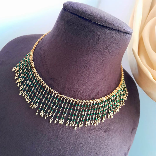 Green beaded garland necklace set