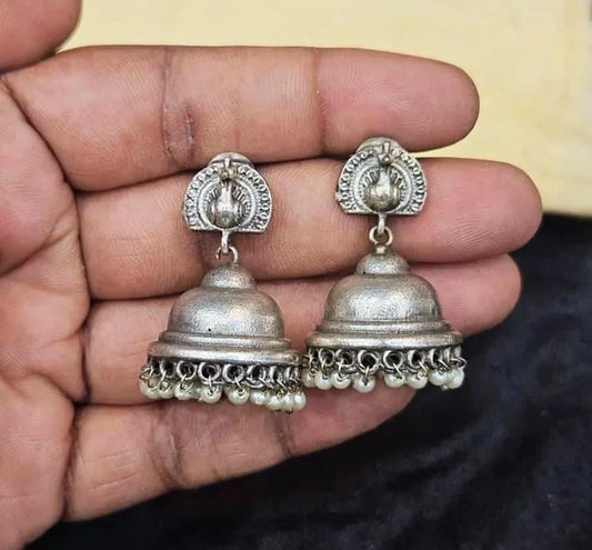 Silver lookalike Jumkha with peacock stud