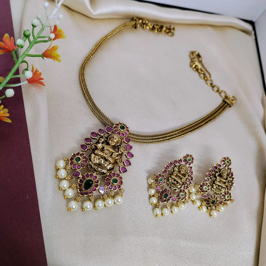 Lakshmi kemp stone adigai necklace