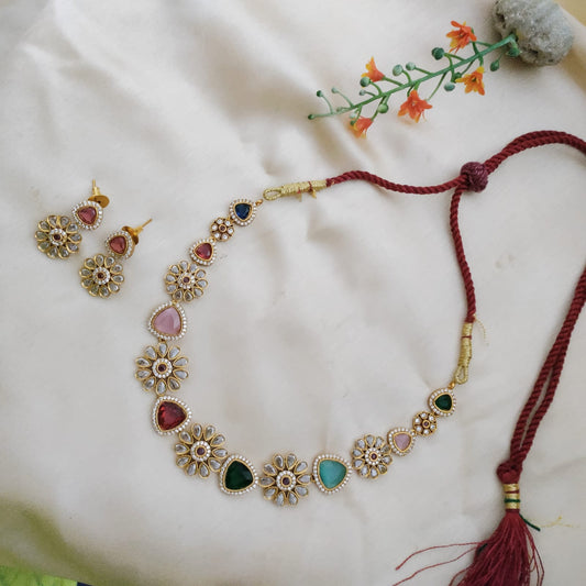 Navratna kundan CZ stone necklace