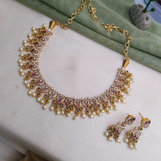 CZ stone studded floral necklace