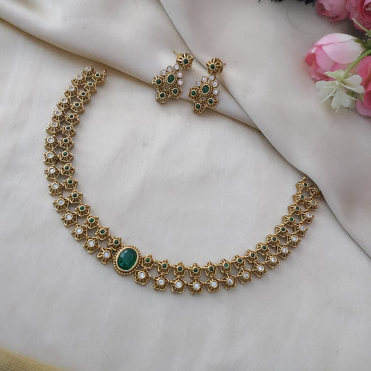 Simple and gorgeous green stone studded necklace