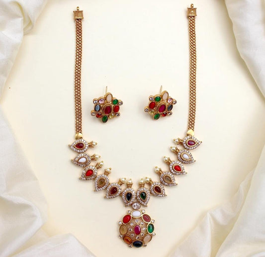 Navratna stone studded adigai necklace