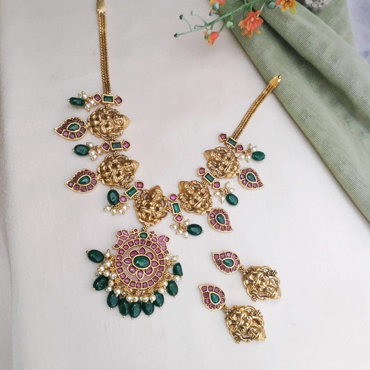 Temple necklace set with lakshmi design