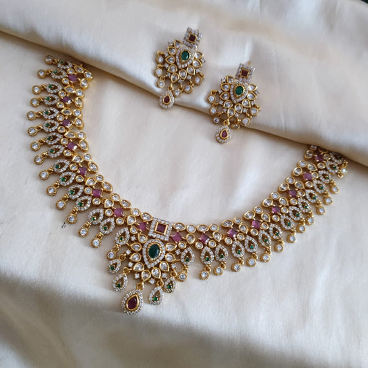 Bridal polki stone necklace set