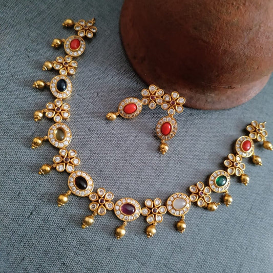 Navratna stone studded necklace