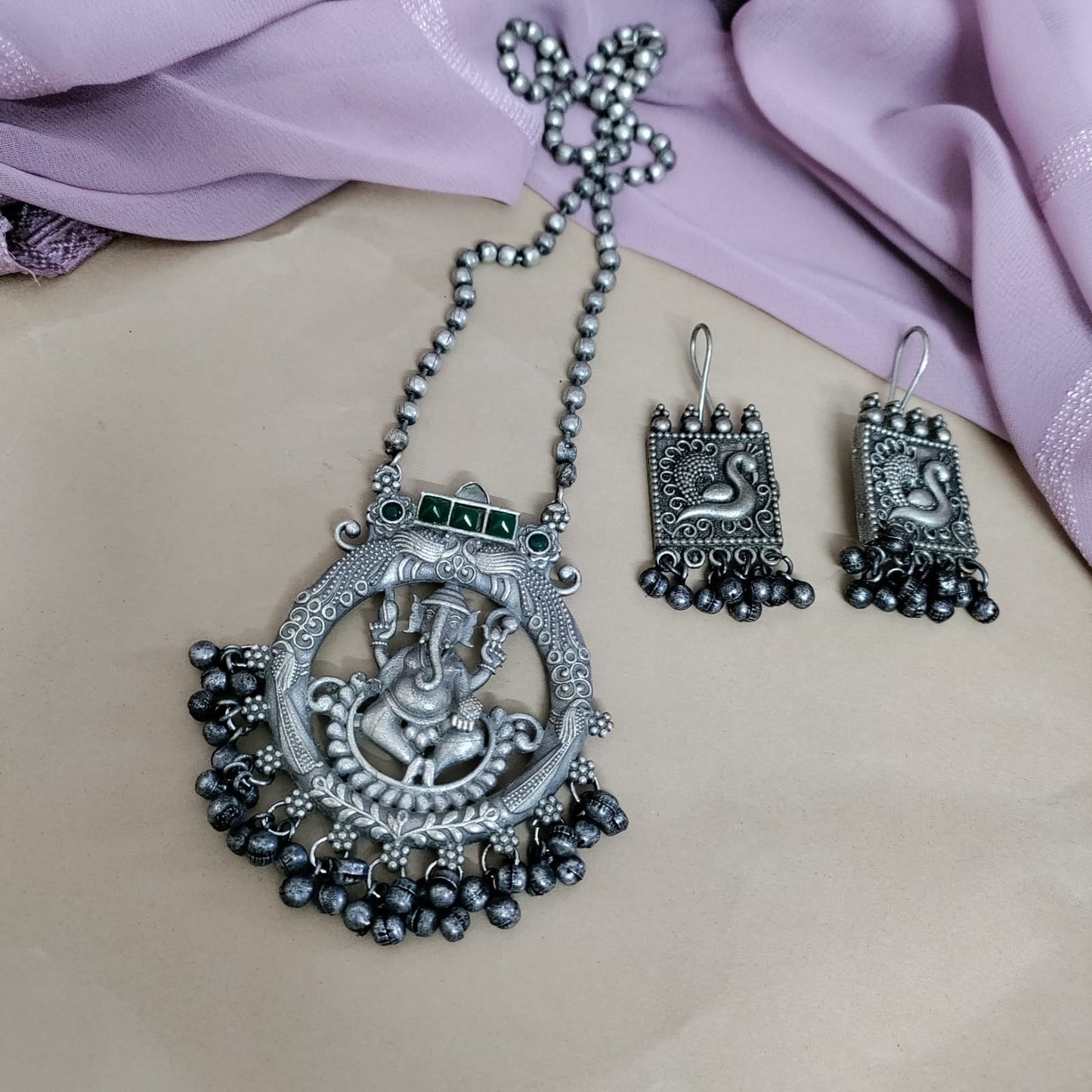 Long silver ganesha replica chain set