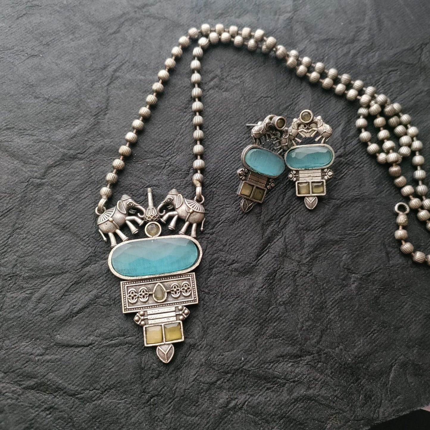 Elephant stone replica long chain set