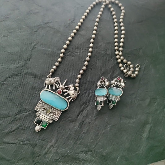 Elephant stone replica long chain set